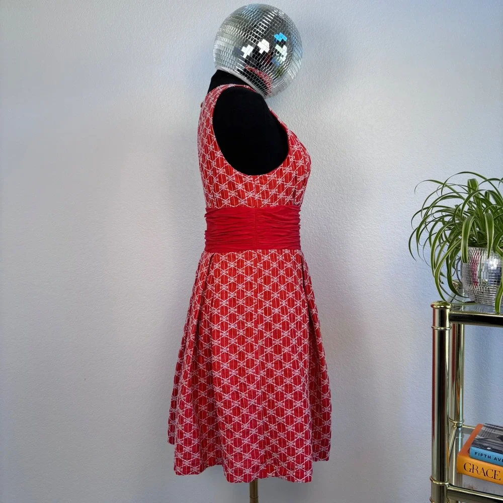 Frock by Tracy Reese Geometric Fit Flare Dress, Size 6 Red White, Y2K Millennial